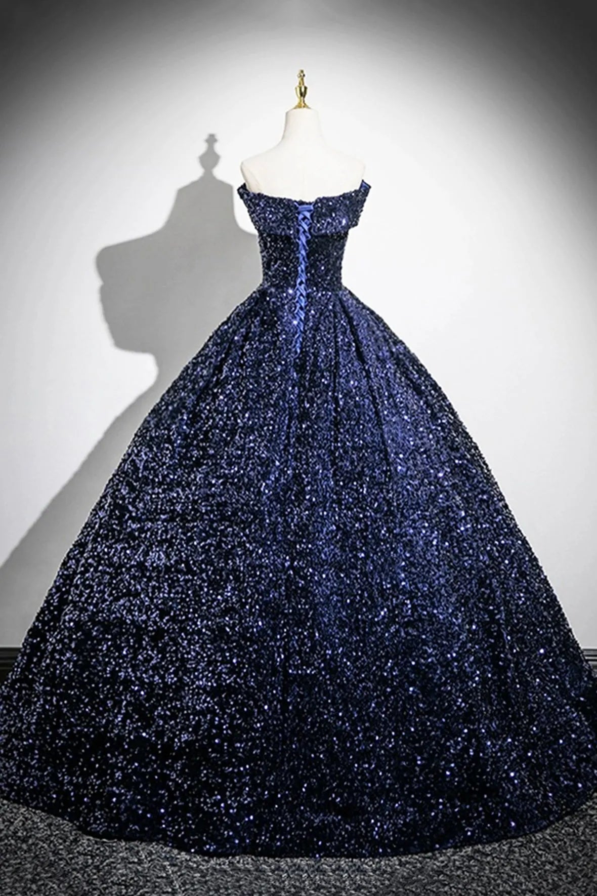 Dark Blue Sequins Long Prom Dress Elegant A-Line Evening Party Dress ﻿