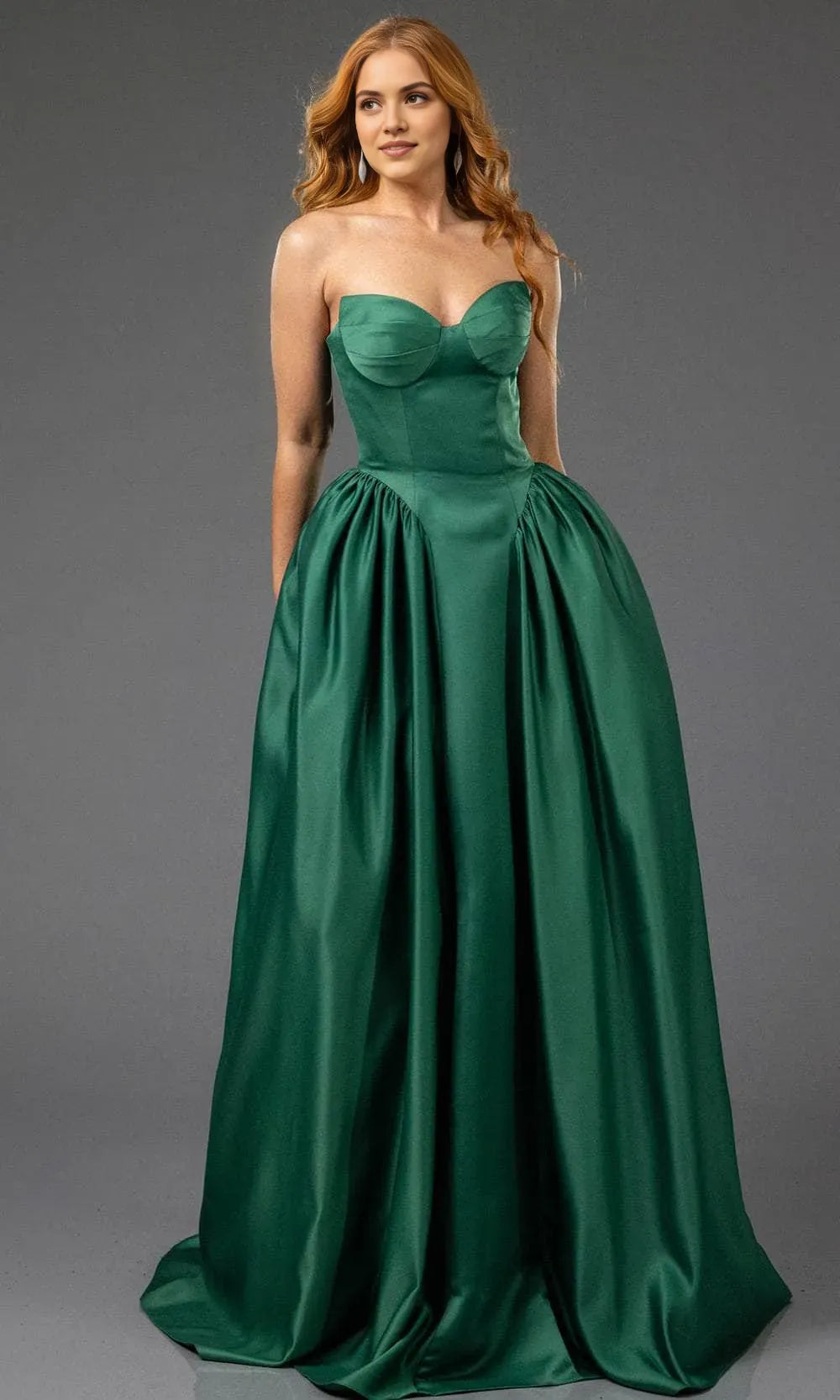 Dark Green Satin Prom Dresses Strapless Structured Skirt Quiet Luxury for Minimalist Events