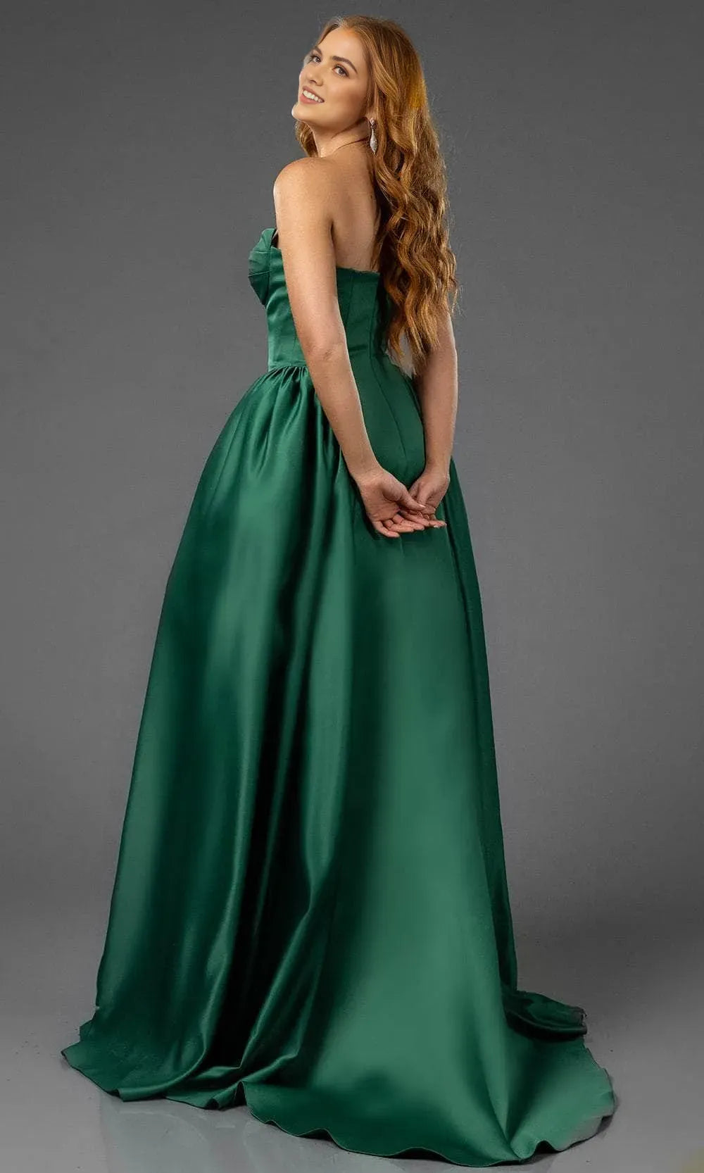 Dark Green Satin Prom Dresses Strapless Structured Skirt Quiet Luxury for Minimalist Events