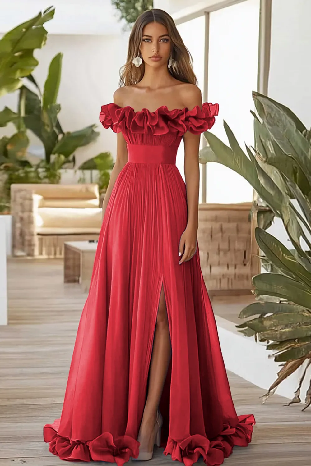 Dark Navy A Line Off the Shoulder Long Formal Dress with Slit