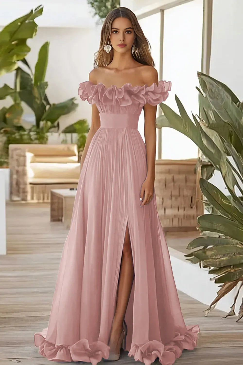 Dark Navy A Line Off the Shoulder Long Formal Dress with Slit