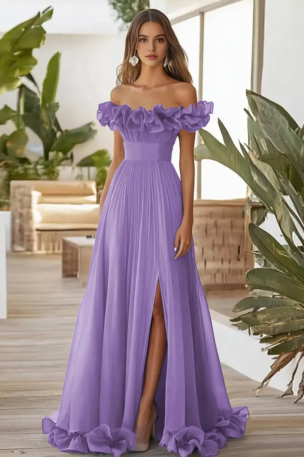 Dark Navy A Line Off the Shoulder Long Formal Dress with Slit