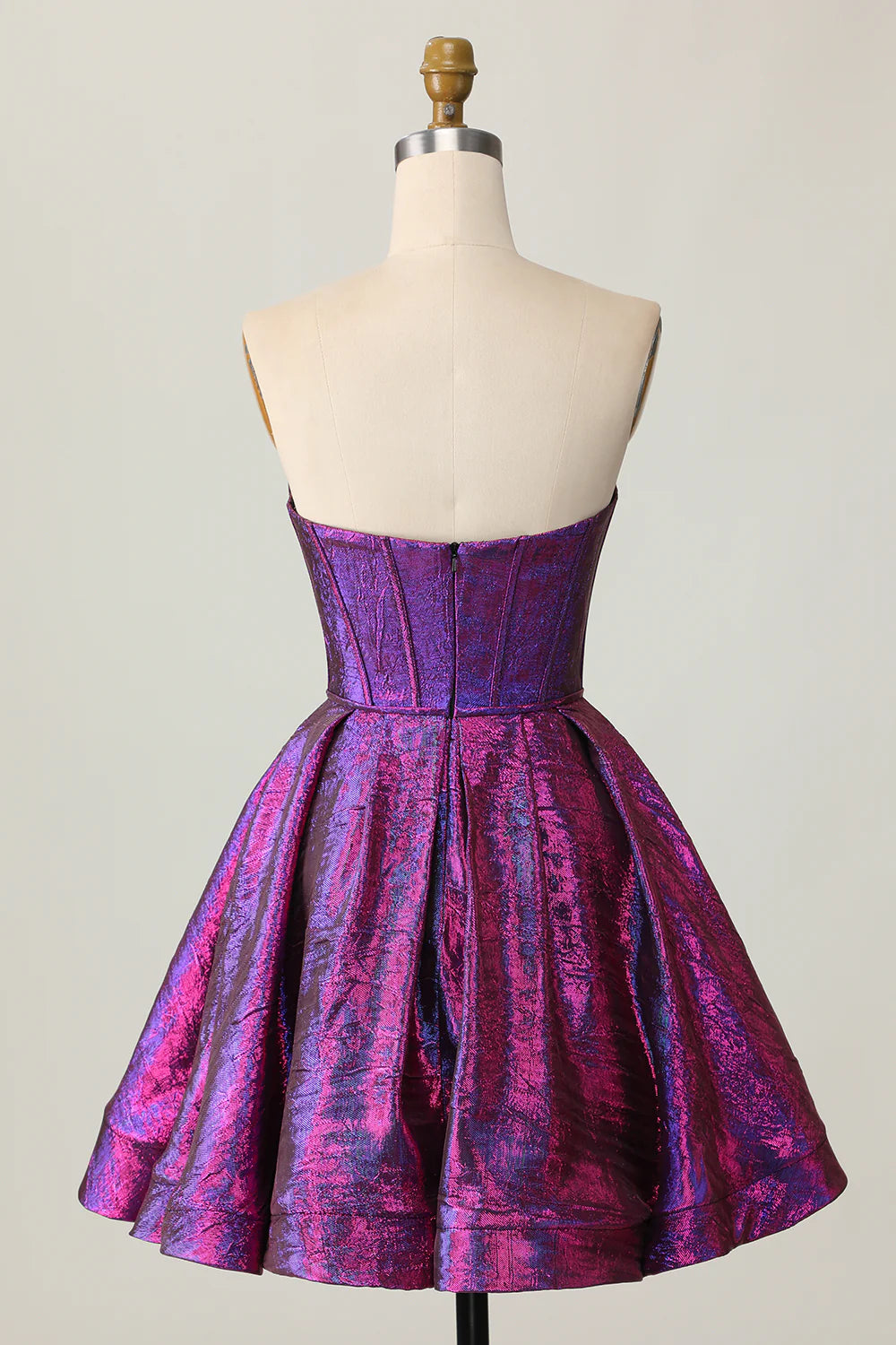 Dark Purple Corset Metallic A Line Short Homecoming Dress with Bow
