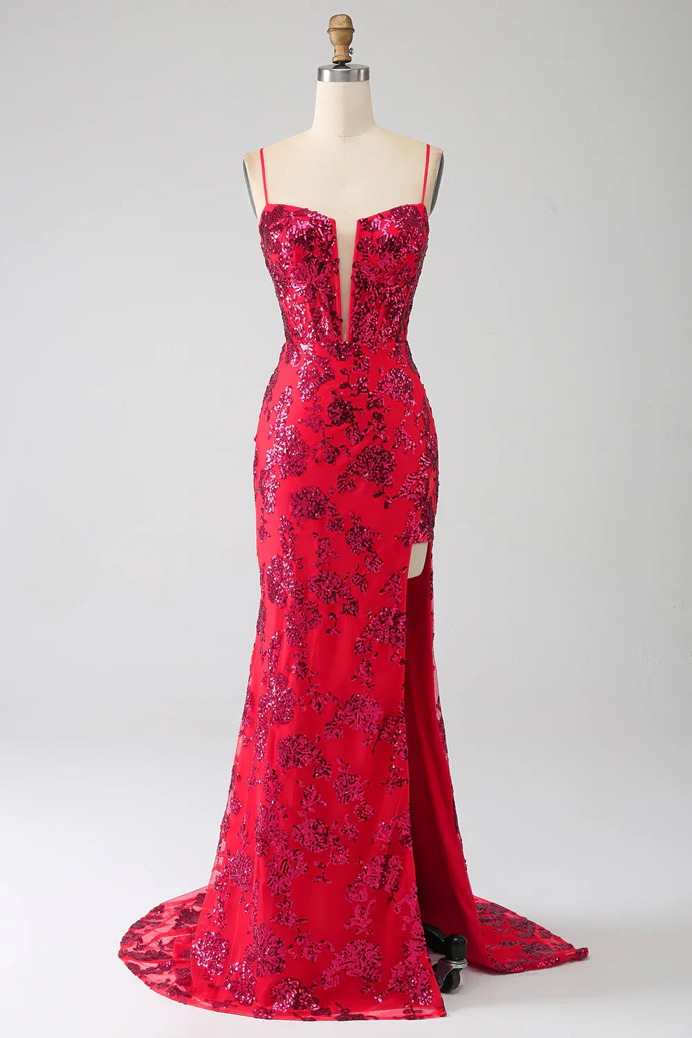 DingJiDress Mermaid Dark Red Sequins Prom Dress with Slit