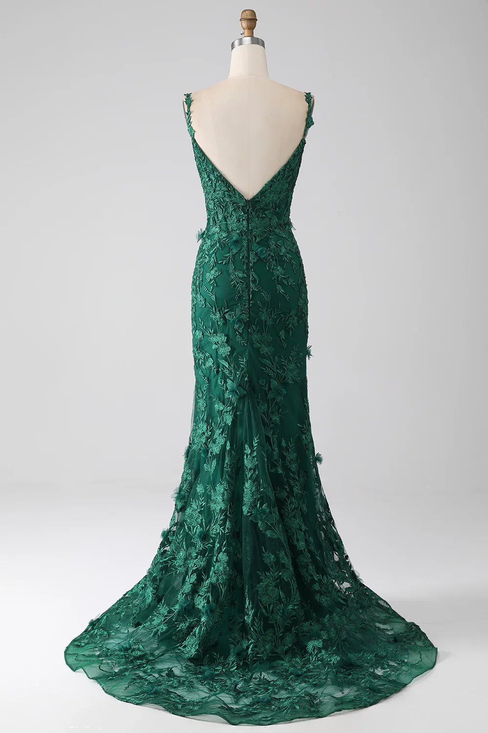 DingJiDress Dark Green Mermaid Spaghetti Straps Long Prom Dress with Appliques