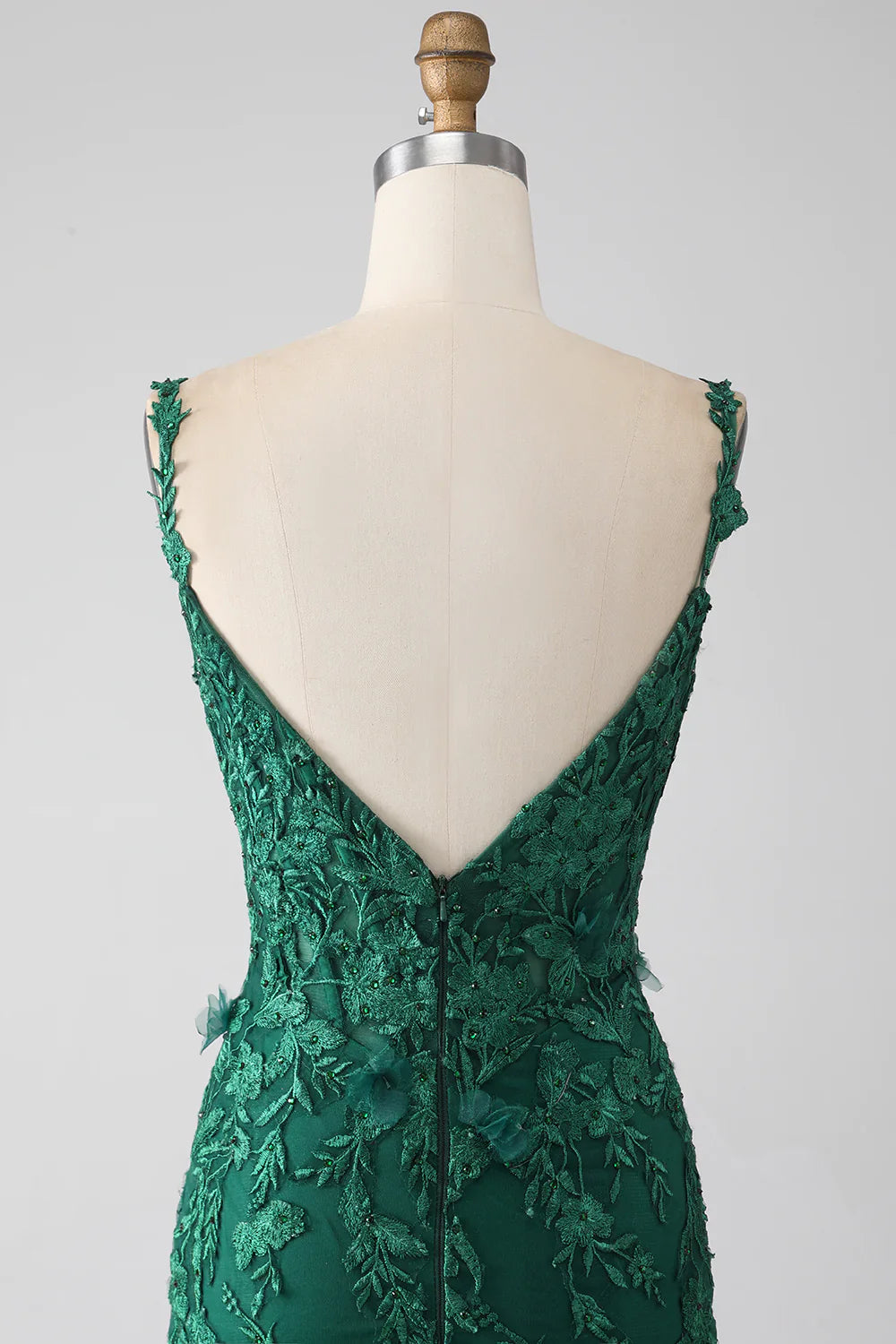 DingJiDress Dark Green Mermaid Spaghetti Straps Long Prom Dress with Appliques
