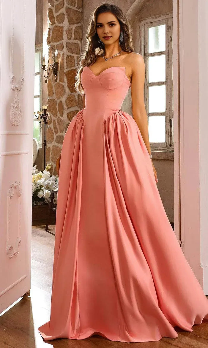 Dark Green Satin Prom Dresses Strapless Structured Skirt Quiet Luxury for Minimalist Events