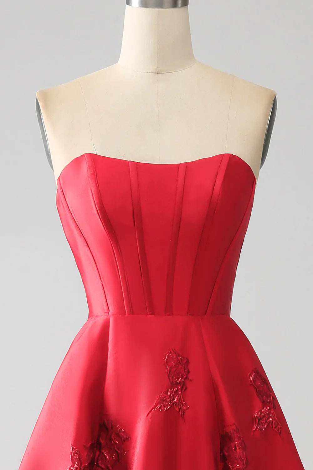 DingJiDress Elegant Princess A-Line Strapless Dark Red Long Prom Dress with 3D Flowers