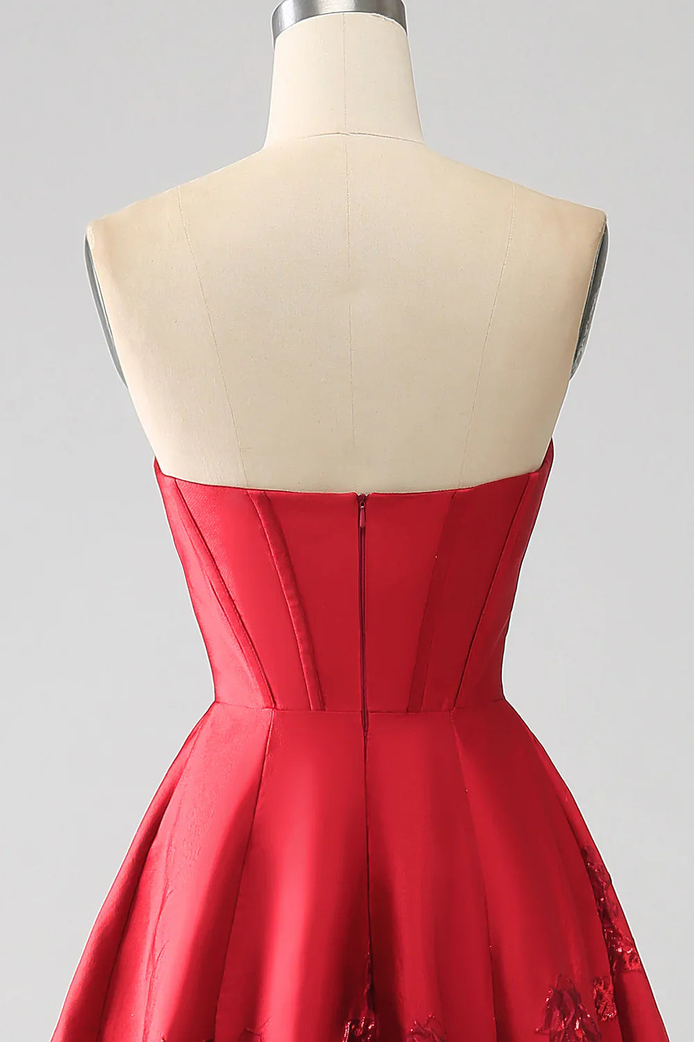 DingJiDress Elegant Princess A-Line Strapless Dark Red Long Prom Dress with 3D Flowers