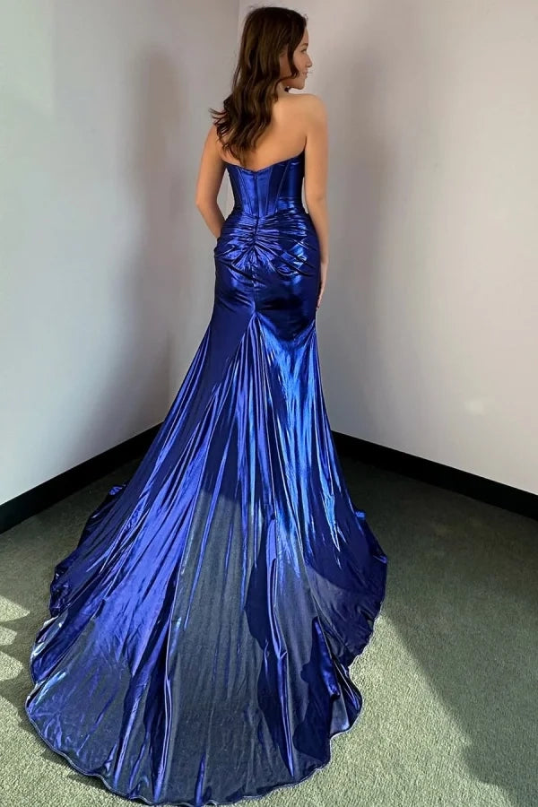 Dazzling Mermaid Strapless Metallic Royal Party Dress