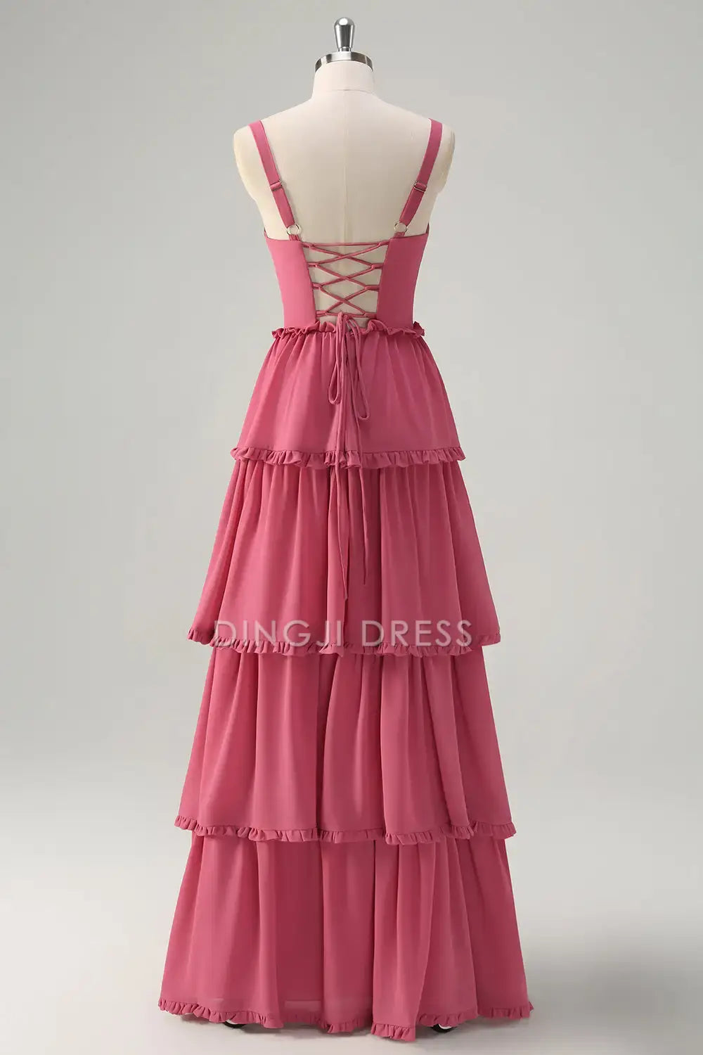 DingJiDress Hot Sale Prom Dress A-Line Spaghetti Strap Sweetheart Backless Tiered Ruched With Fork Exquisite Long Formal Dresses
