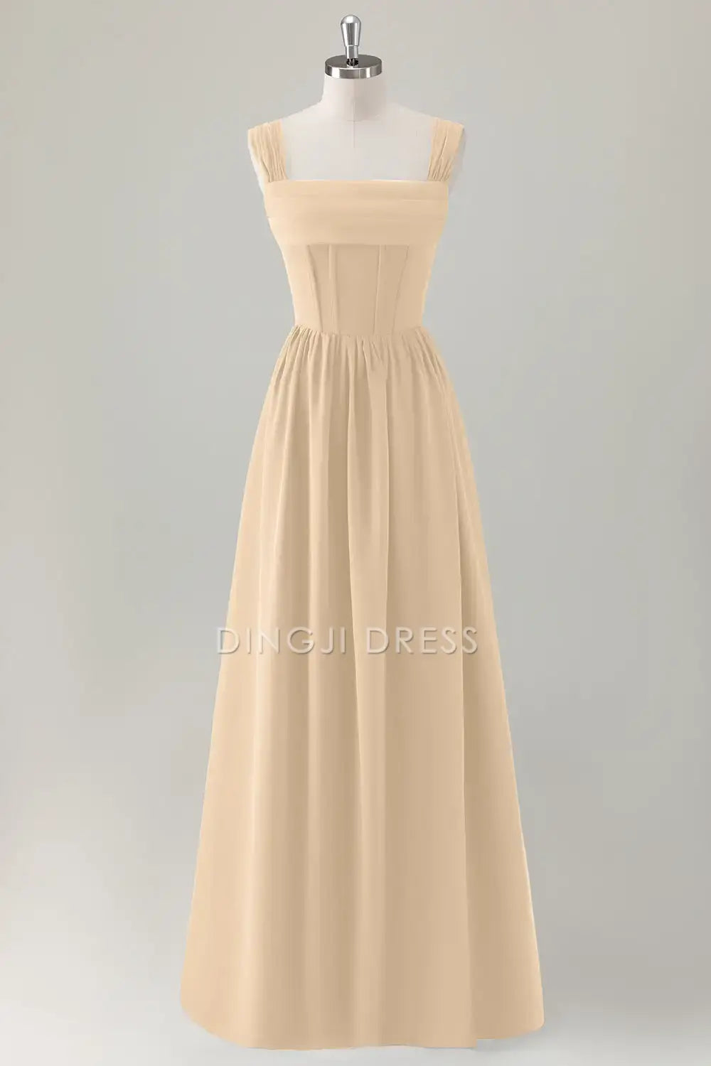 DingJiDress Hot Sale Prom Dress A-Line Square Neck Pleated Corset Lace Up Back Elegant Long Formal Dresses