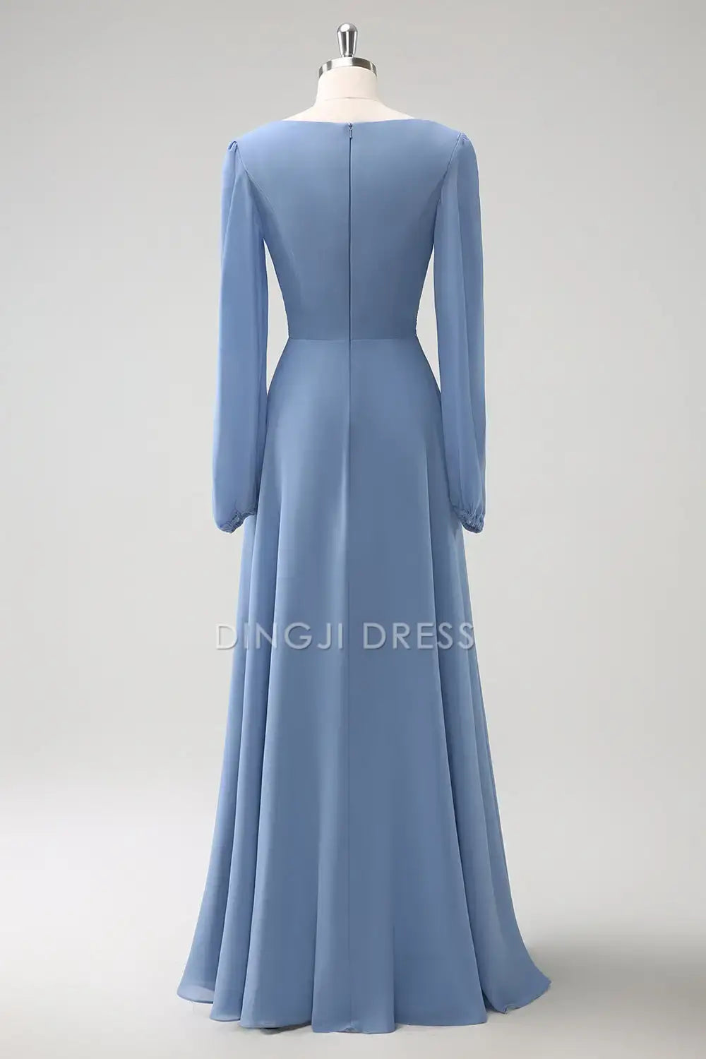 DingJiDress Hot Sale Prom Dress A Line V-Nack Pleated Long Sleeves Side Fork Elegant Long Formal Dresses