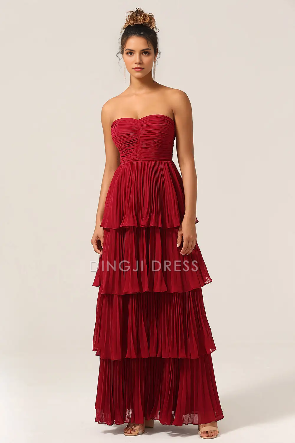 DingJiDress Hot Sale Prom Dress Charming A Line Strapless Layering Ruffles Exquisite Long Formal Dresses
