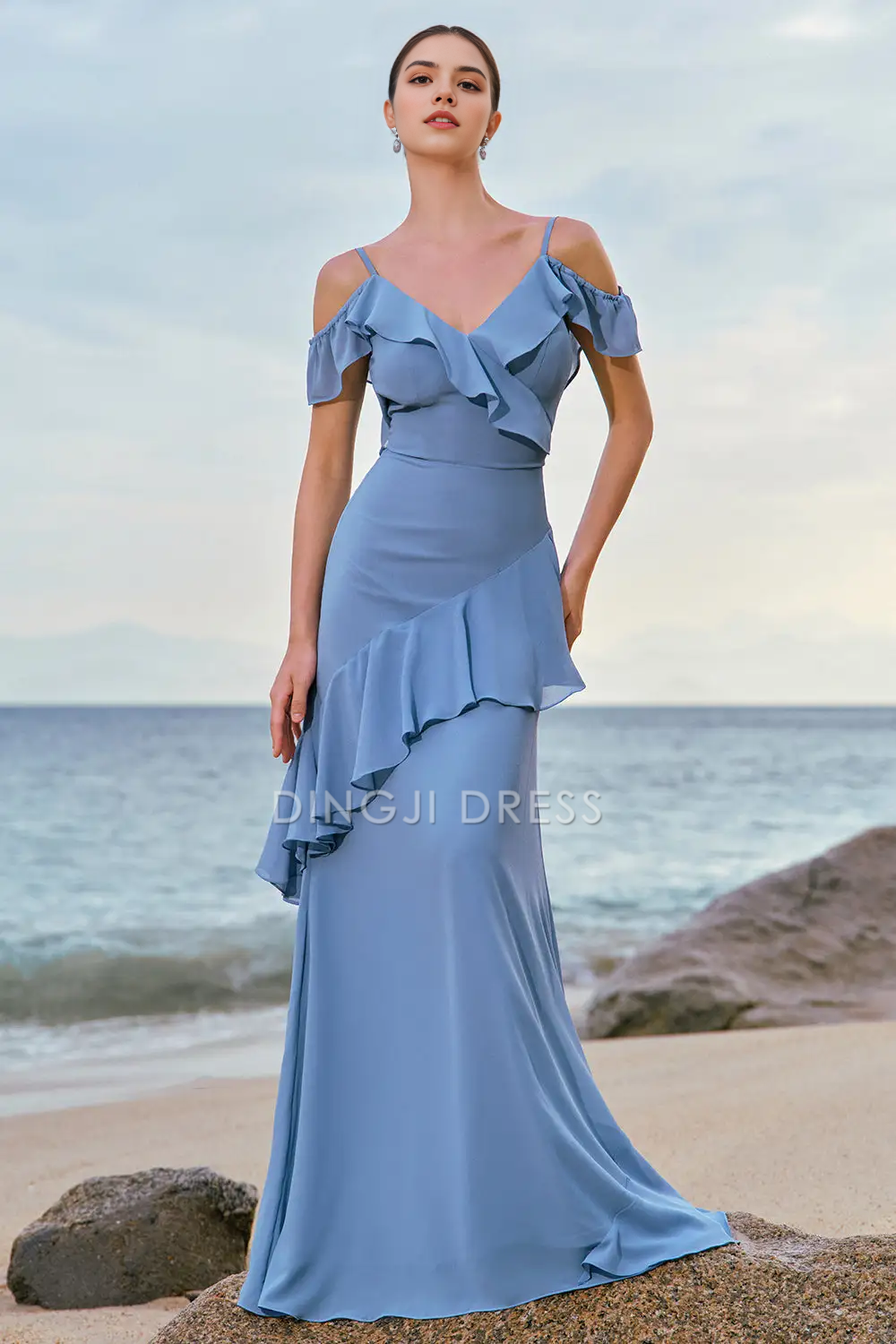 DingJiDress Hot Sale Prom Dress Mermaid Spaghetti Strap Cold Shoulder layering Ruffles Backless Fashion Long Formal Dresses
