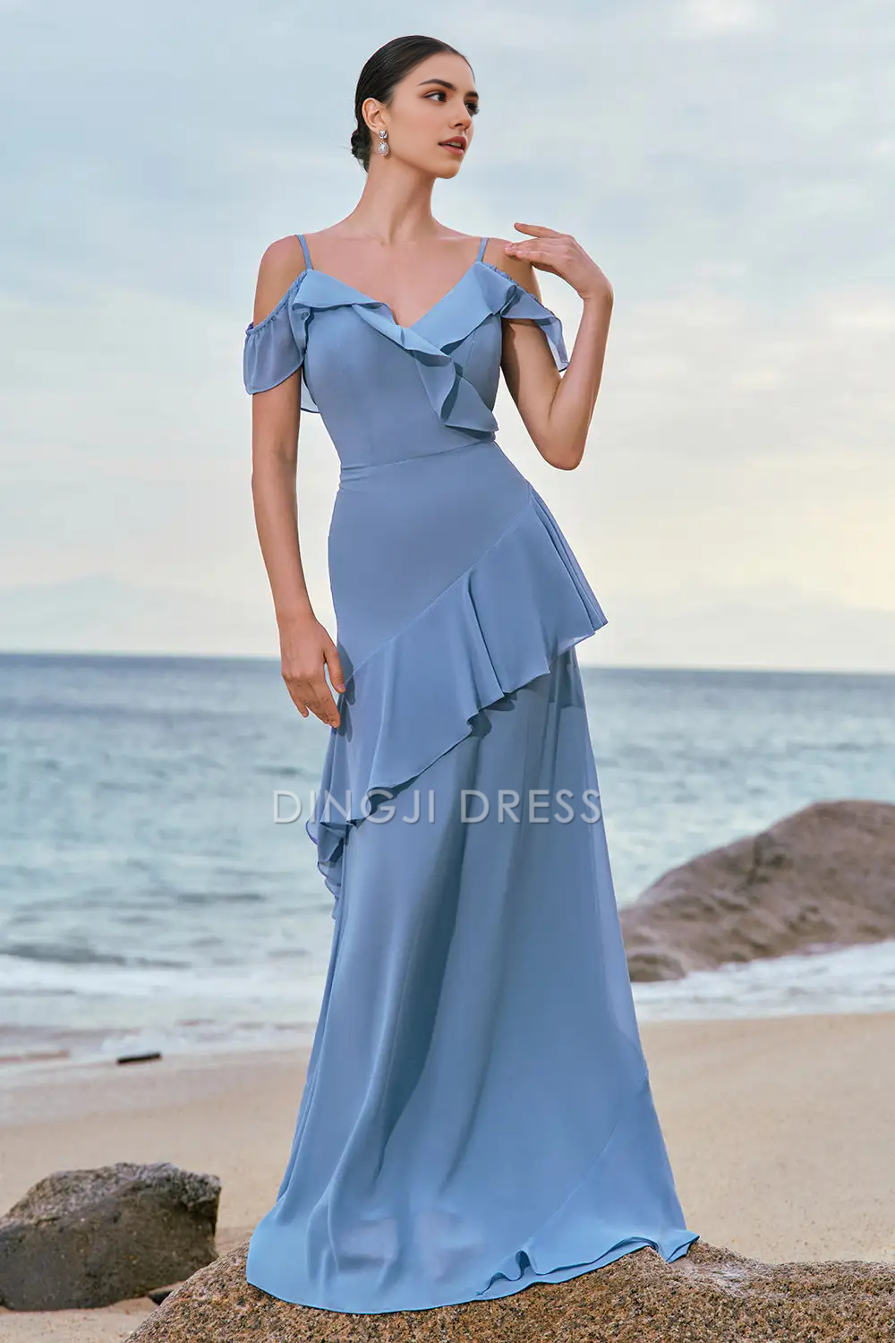 DingJiDress Hot Sale Prom Dress Mermaid Spaghetti Strap Cold Shoulder layering Ruffles Backless Fashion Long Formal Dresses