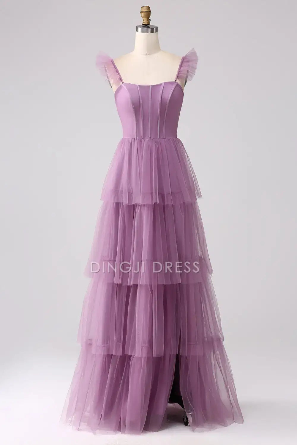 DingJiDress Hot Sale Prom Dress A-Line Spaghetti Strap Sweetheart Backless Tiered Ruched With Fork Exquisite Long Formal Dresses