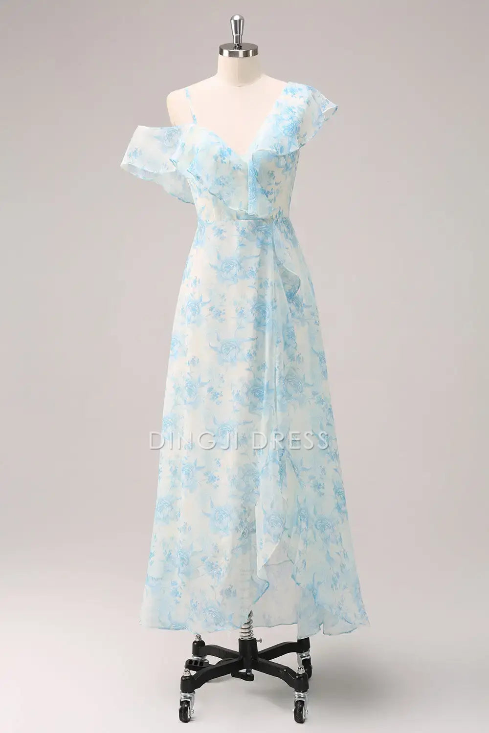 DingJiDress Hot Sale Prom Dress A-Line V Neck Ruched Printing Slit Elegant Formal Dresses