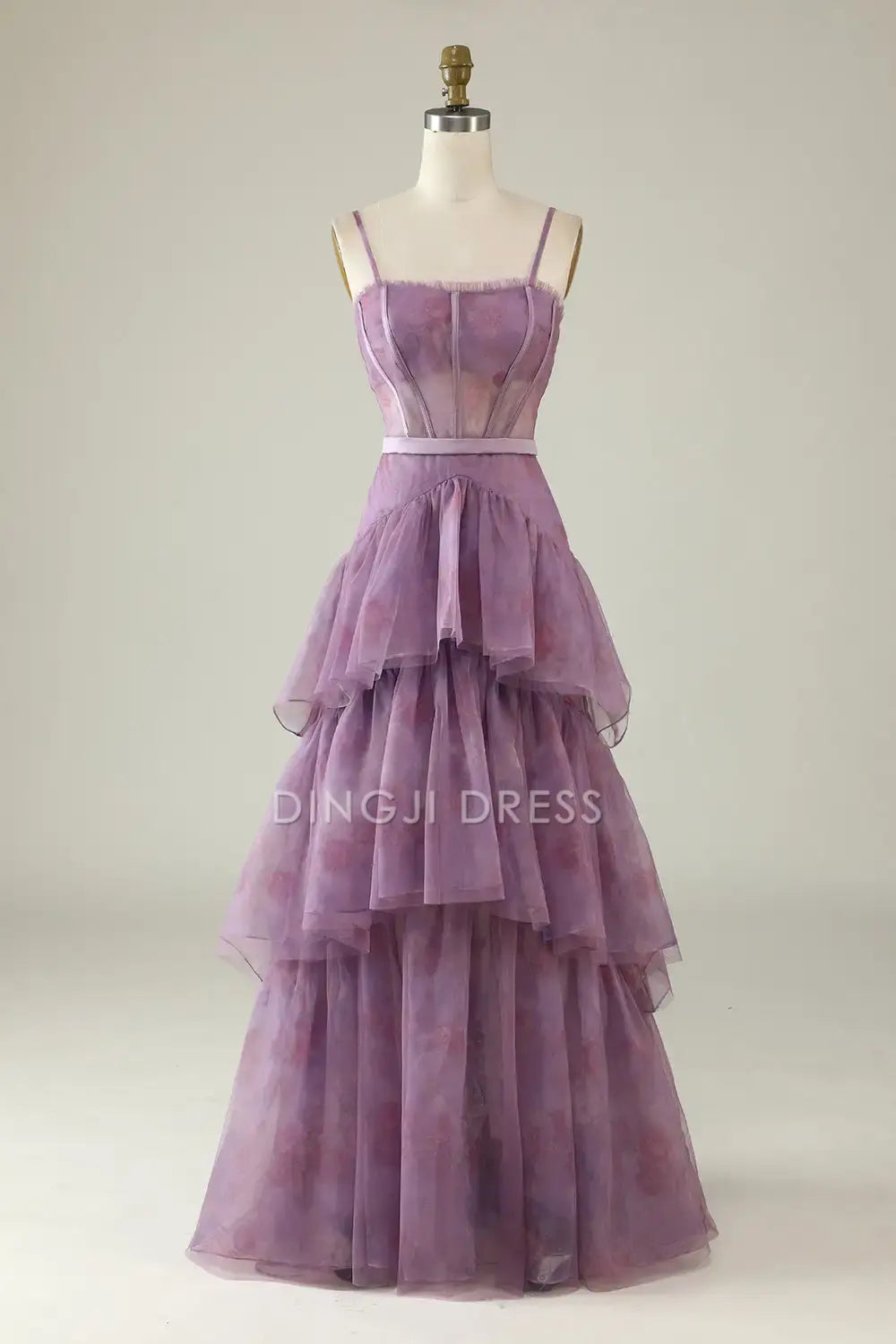 DingJiDress Hot Sale Prom Dress A Line Spaghetti Strap Corset Tiers Ruched Printed Exquisite Retro Long Formal Dresses