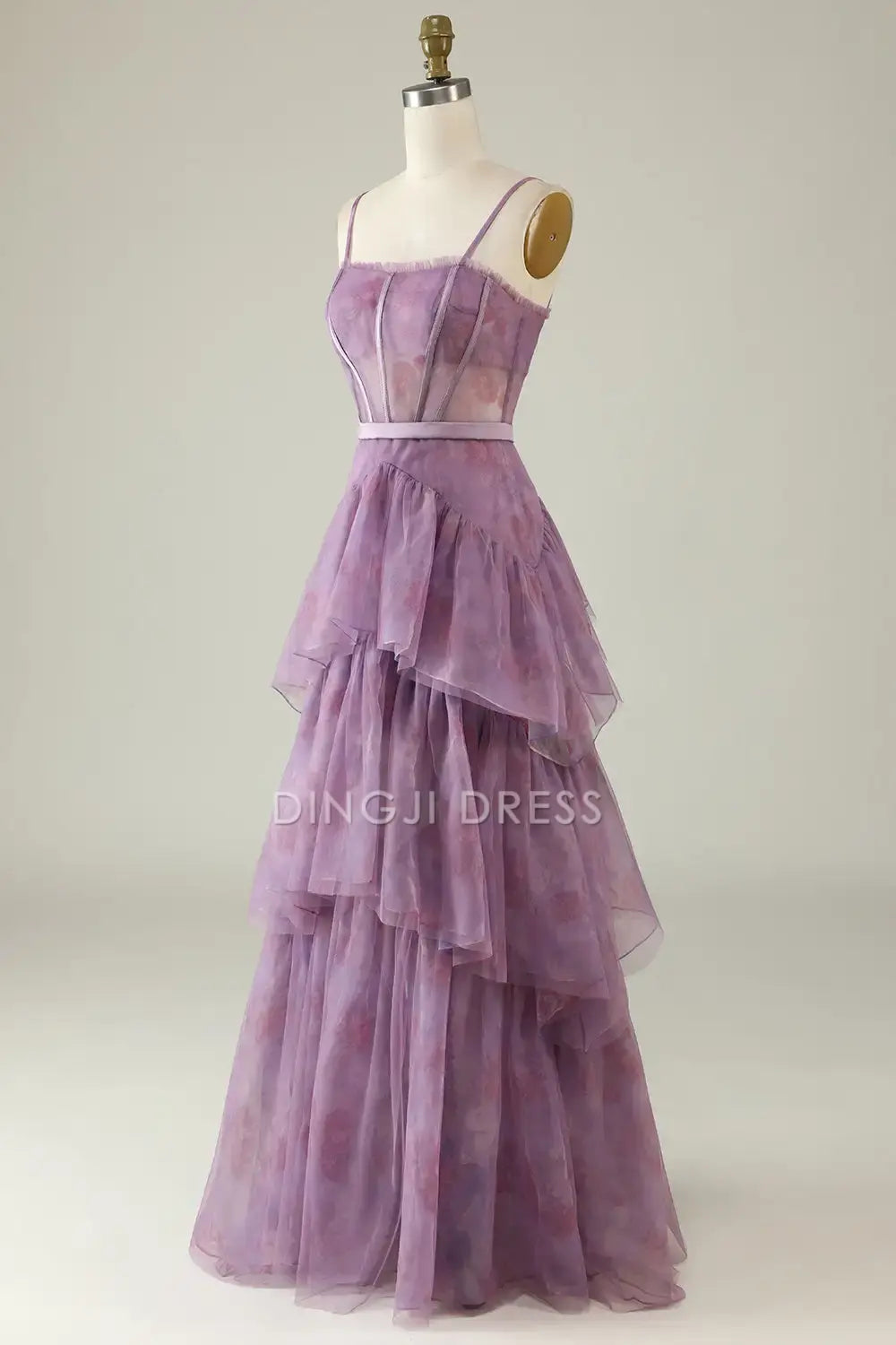 DingJiDress Hot Sale Prom Dress A Line Spaghetti Strap Corset Tiers Ruched Printed Exquisite Retro Long Formal Dresses