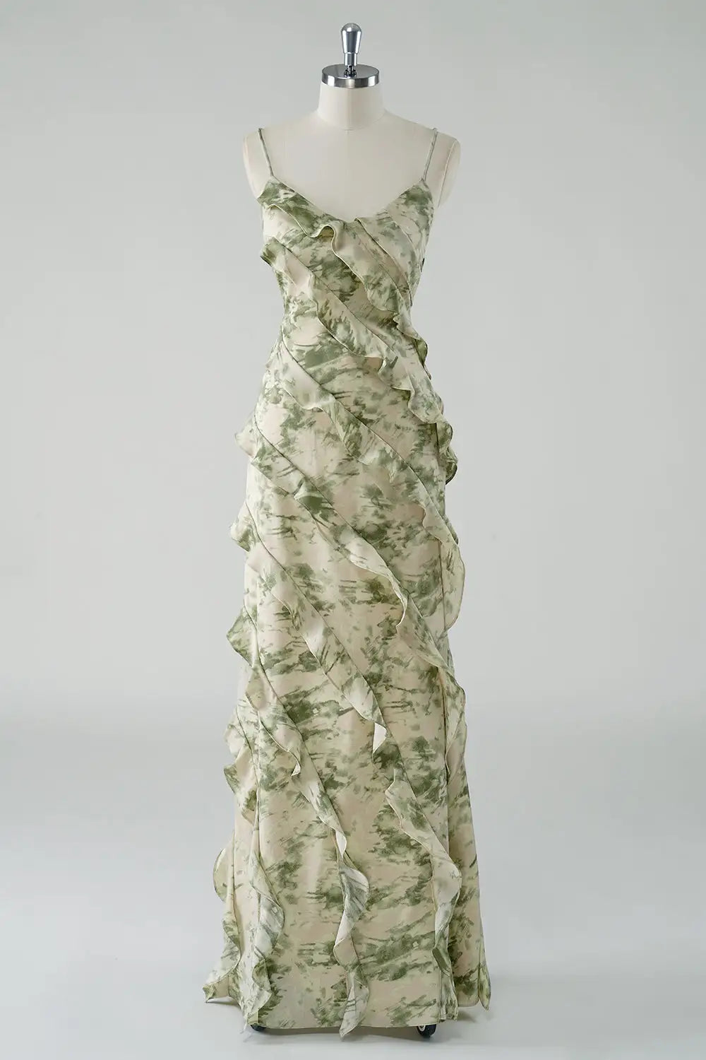 DingJiDress Hot Sale Prom Dress A Line Spaghetti Straps Printing Tiers Ruched Backless Fashion Long Formal Dresses