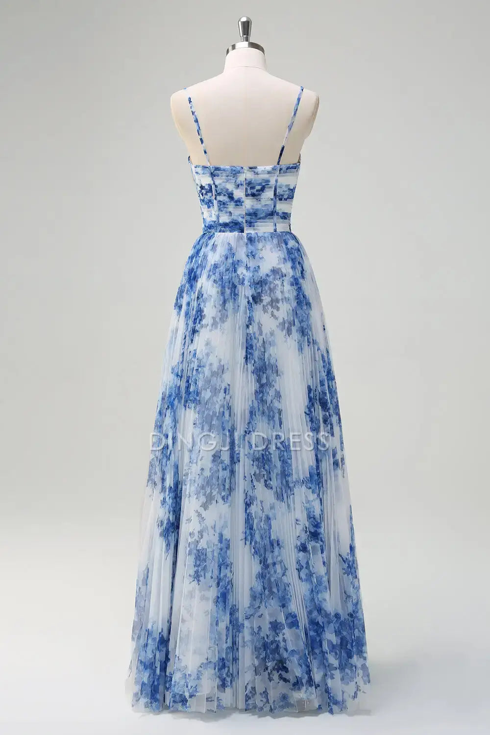 DingJiDress Hot Sale Prom Dress A Line V Neck Spaghetti Straps Printing Pleated Exquisite Long Formal Dresses