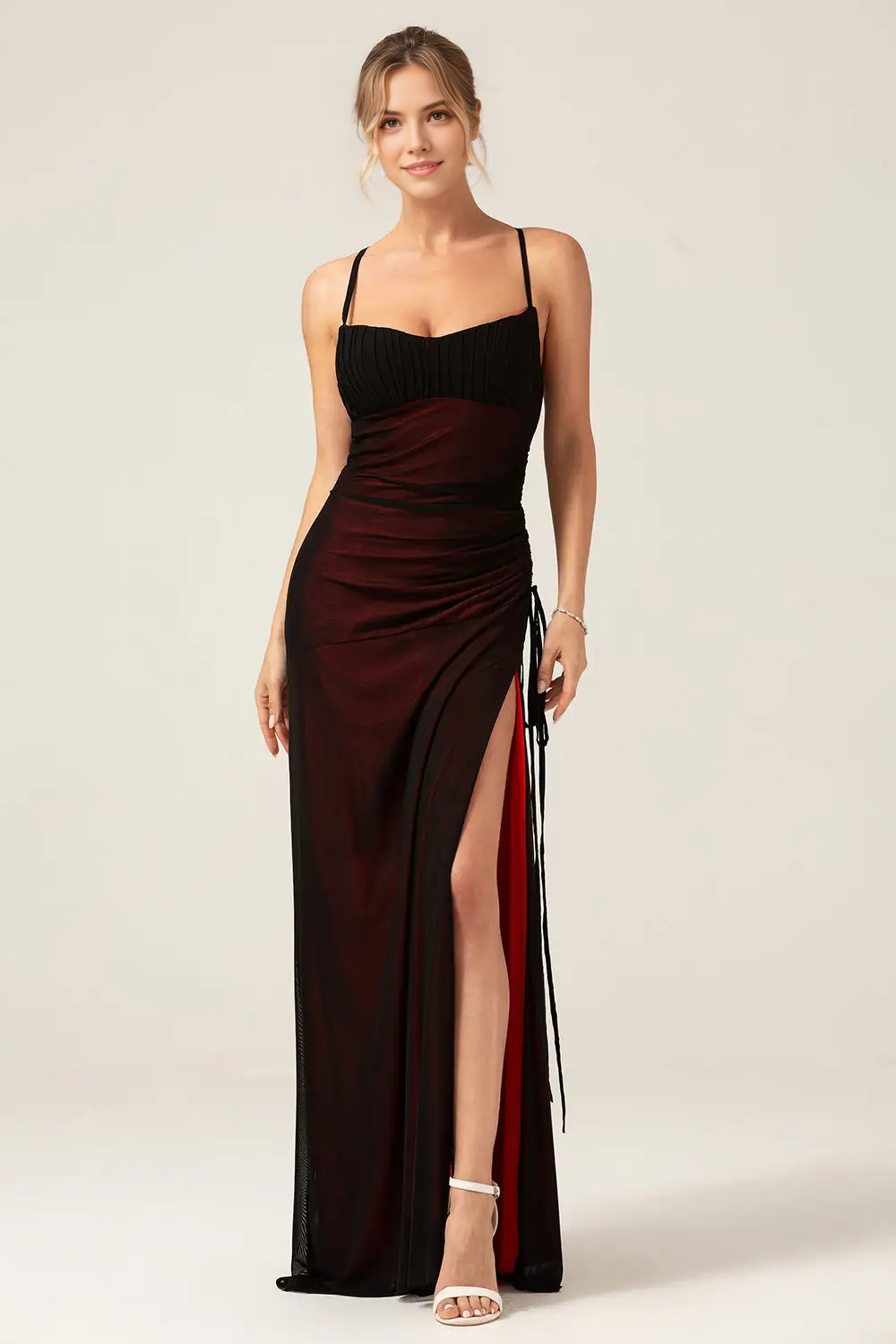 DingJiDress Hot Sale Prom Dress Charming Sheath Spaghetti Straps Pleated Backless Side Fork Floor Length Sexy Formal Dresses