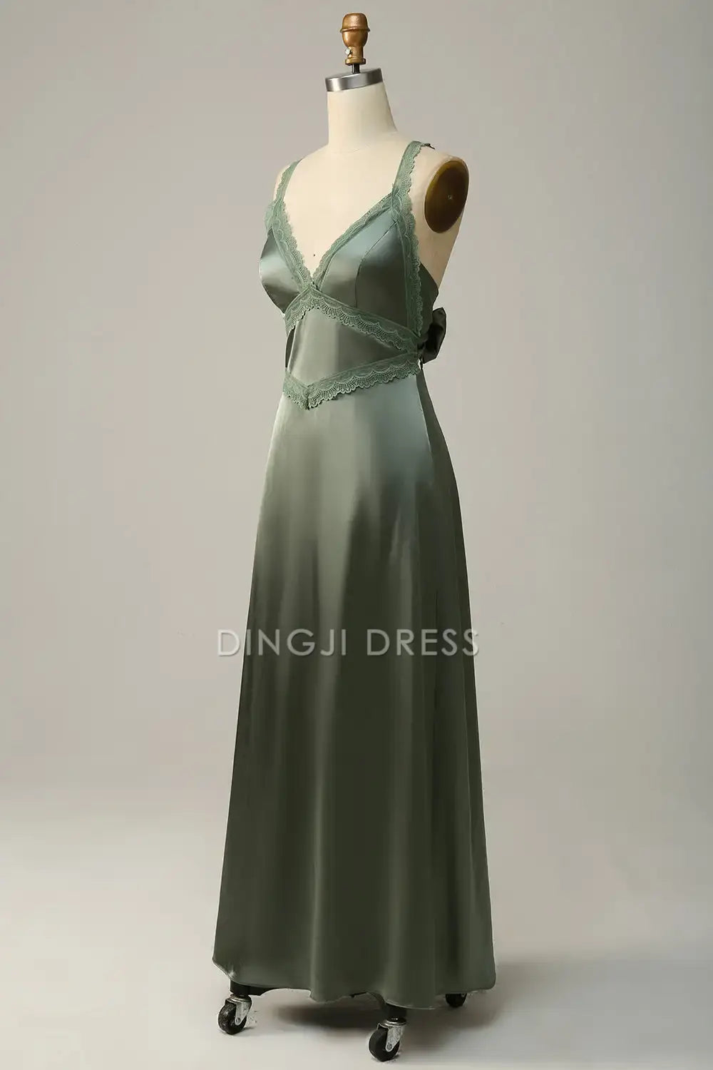 DingJiDress Hot Sale Prom Dress Exquisite A Line V Neck Backless Lace up Bow Long Formal Dresses