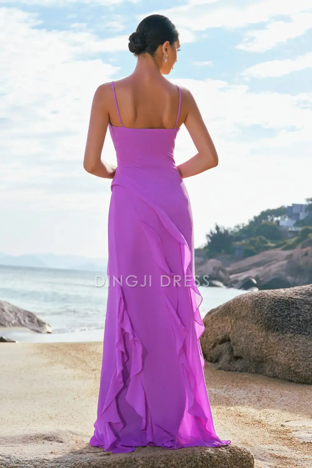 DingJiDress Hot Sale Prom Dress Sheath Spaghetti Straps Layering Ruffled Side Fork Exquisite Fashion Long Formal Dresses