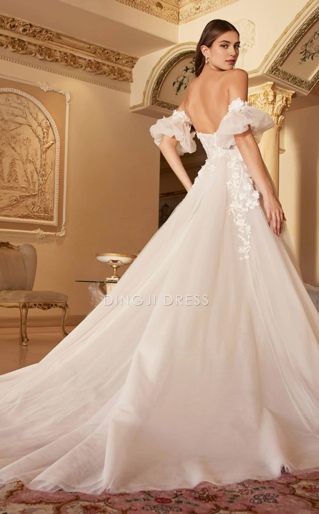 DingJiDress Hot Sale Wedding Dress Beautiful A Line Strapless Sweetheart Removable Sleeves Backless Elegant Formal Wear Dresses