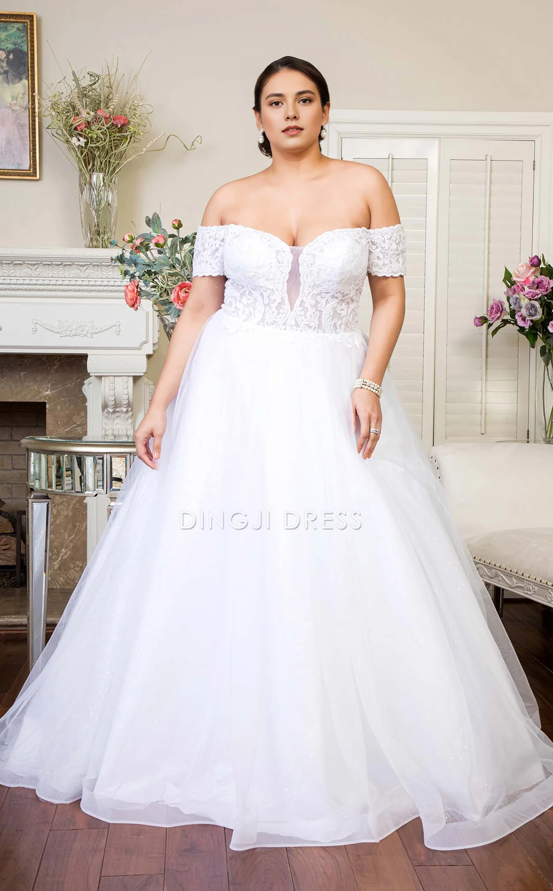 DingJiDress Hot Sale Wedding Dress Elegant A-line Off-shoulder Floral Embroidered Fashion Formal Wear Dresses
