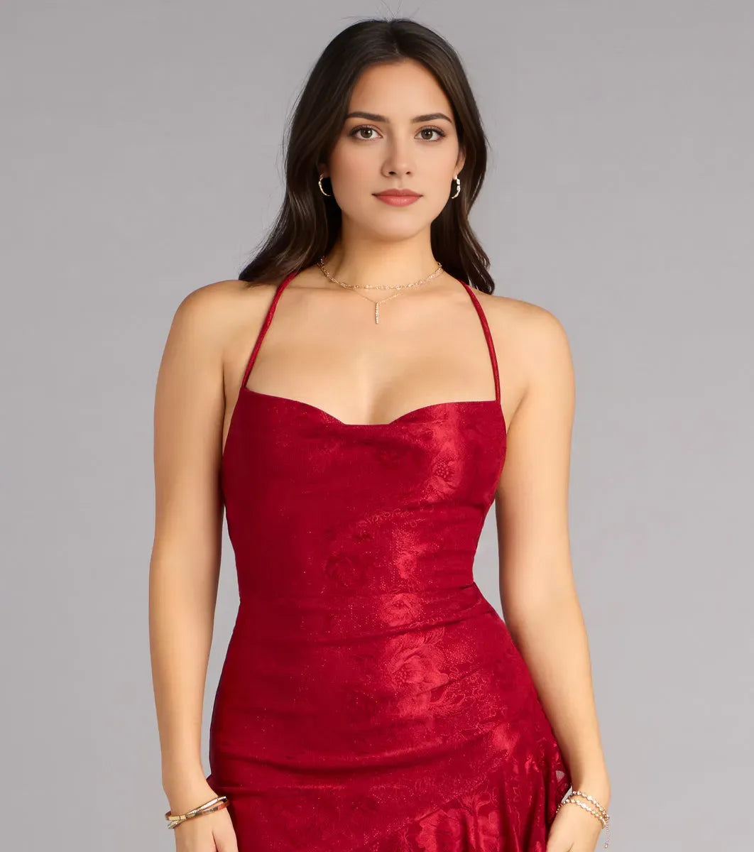 Dramatic Mermaid Sweetheart Spaghetti Strap Crisscross Back Tiered Ruffle Floor-Length Slit Prom Dress