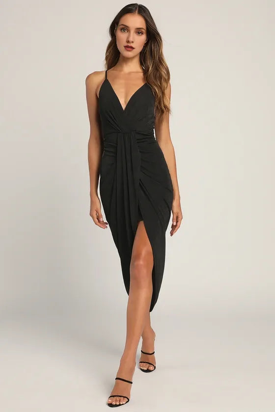 Dreamy Date Black Surplice Evening Dresses