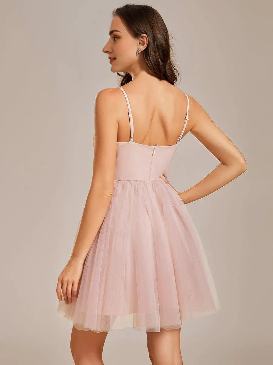 Dreamy Spaghetti Strap Tulle Short Pleated Homecoming Dress