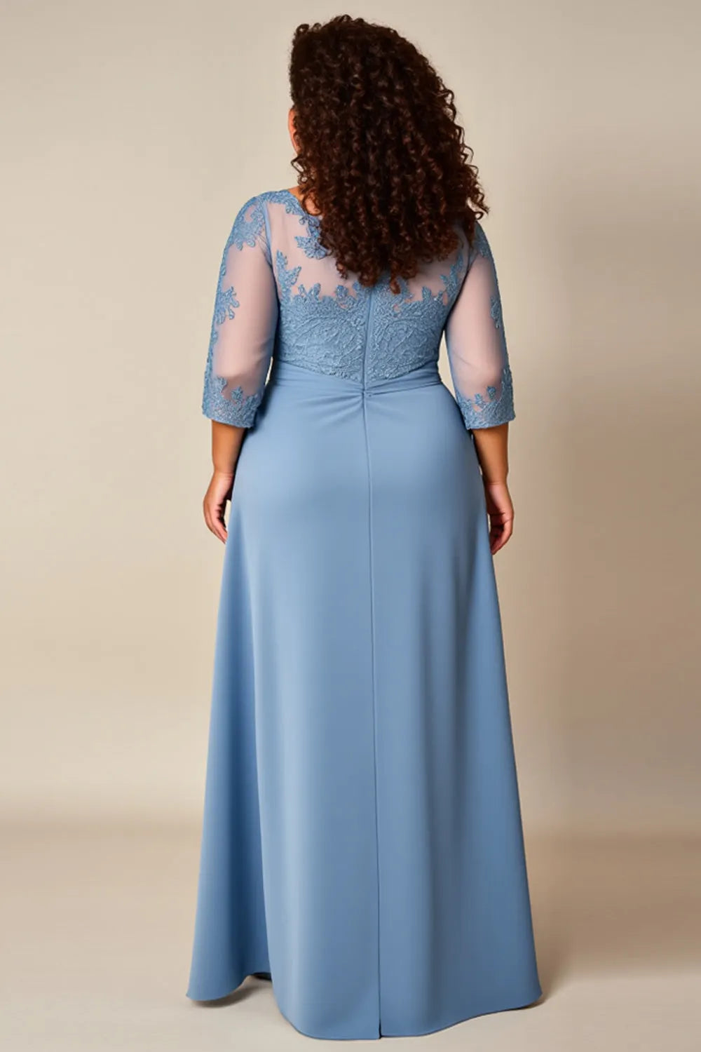 Dusty Blue Appliqued Lace Mother of the Bride Dress