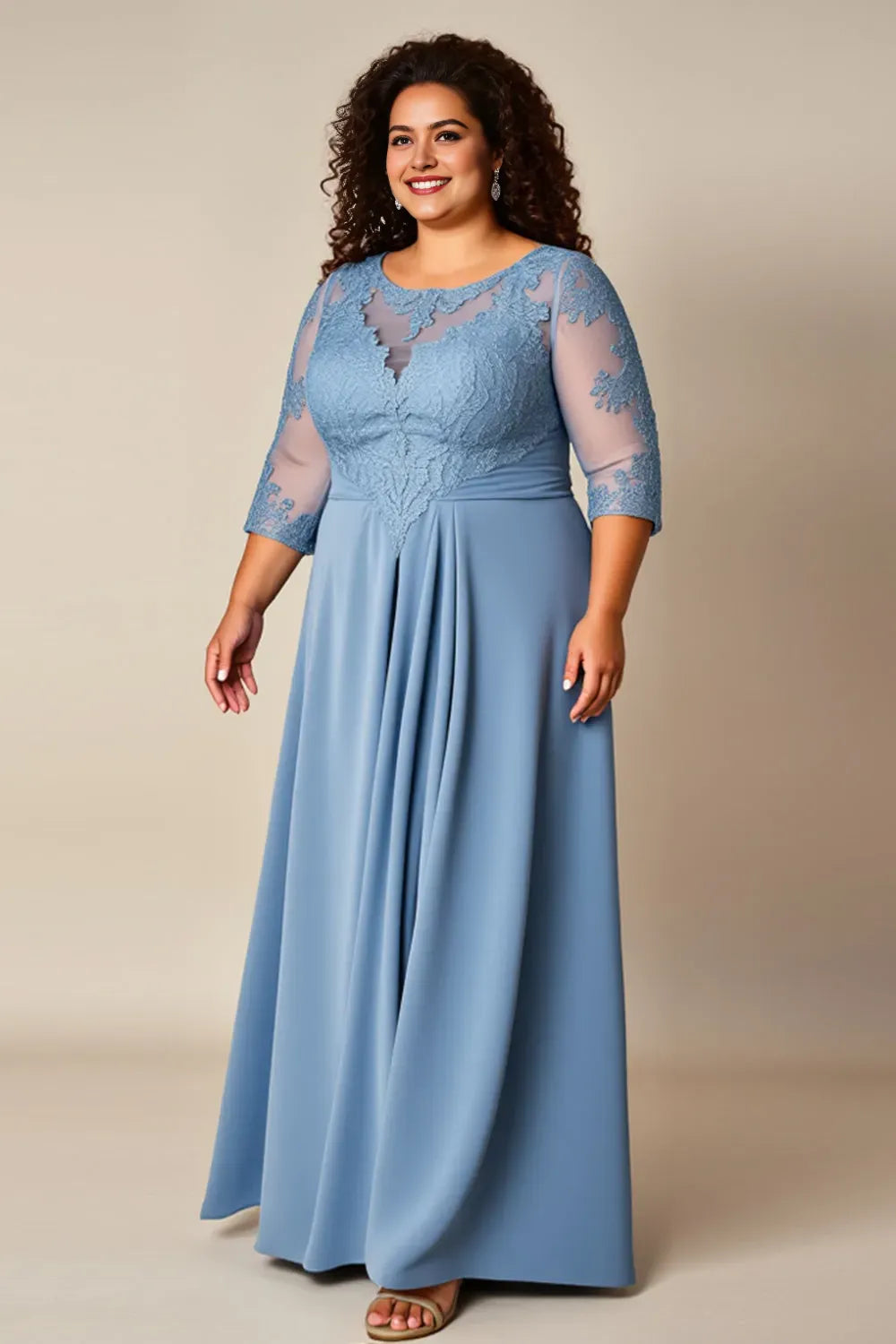 Dusty Blue Appliqued Lace Mother of the Bride Dress