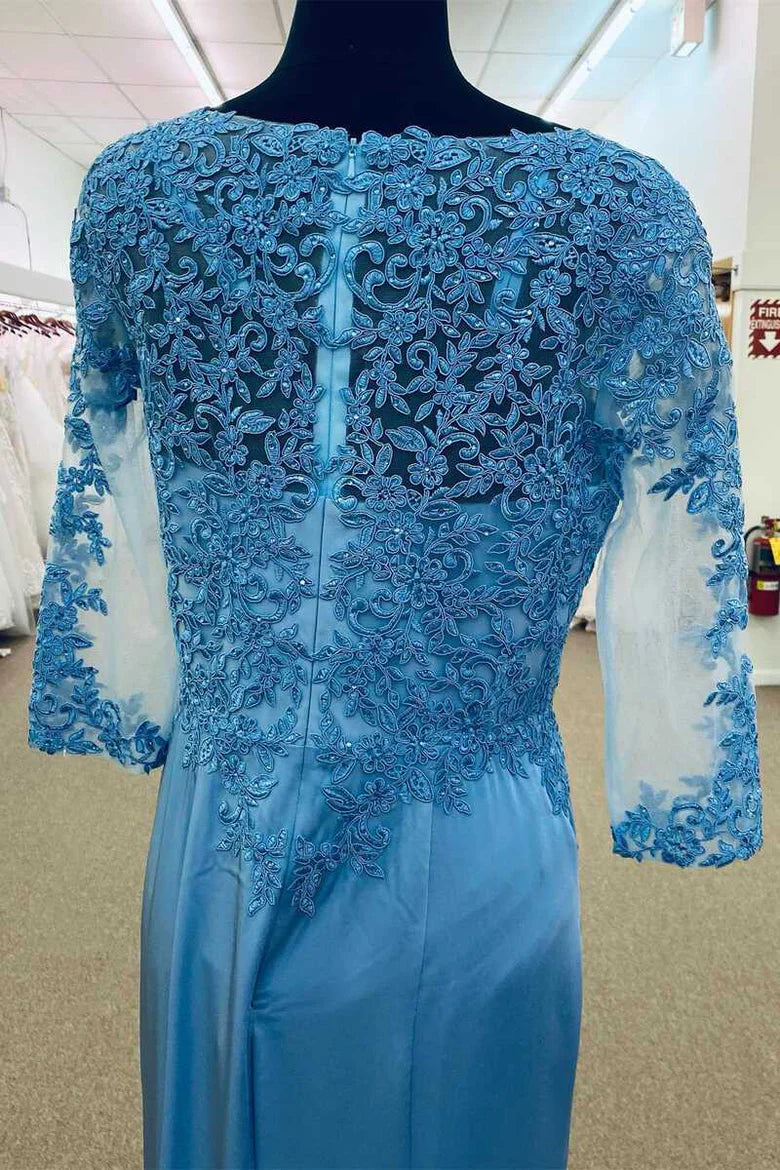 Dusty Blue Appliques Long Mother of the Bride Dress