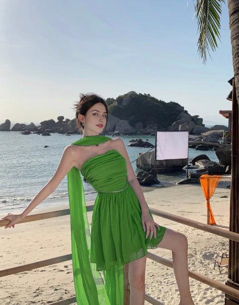 Lake blue A-line strapless chiffon short prom dress lake blue homecoming dress