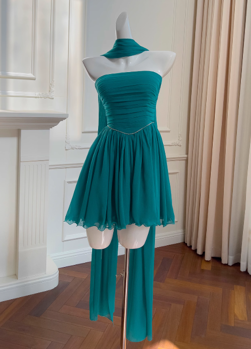 Lake blue A-line strapless chiffon short prom dress lake blue homecoming dress