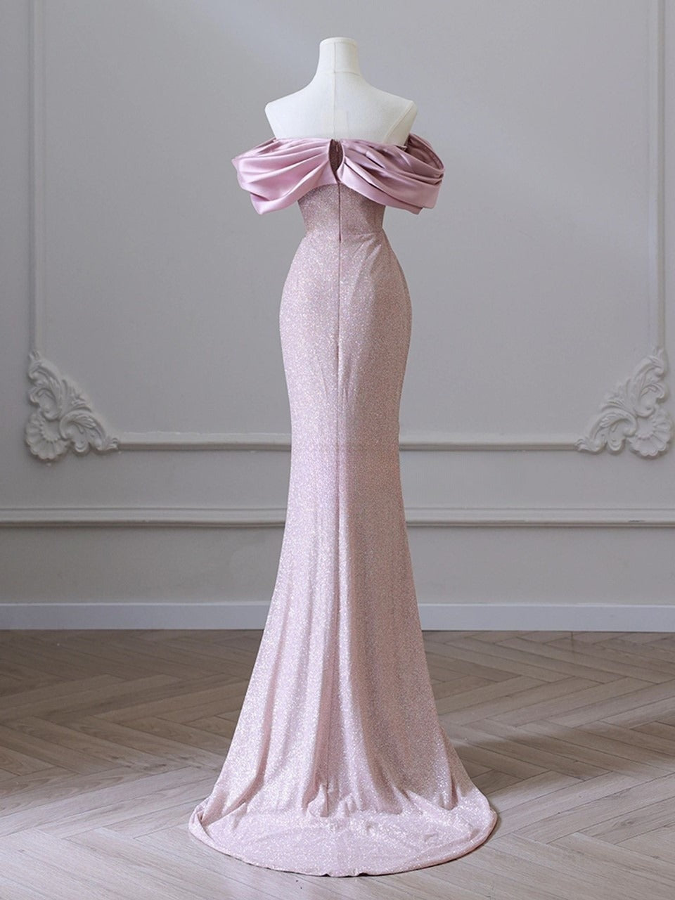 Pink Mermaid Off the Shoulder Long Prom DressPink Formal Prom Dress