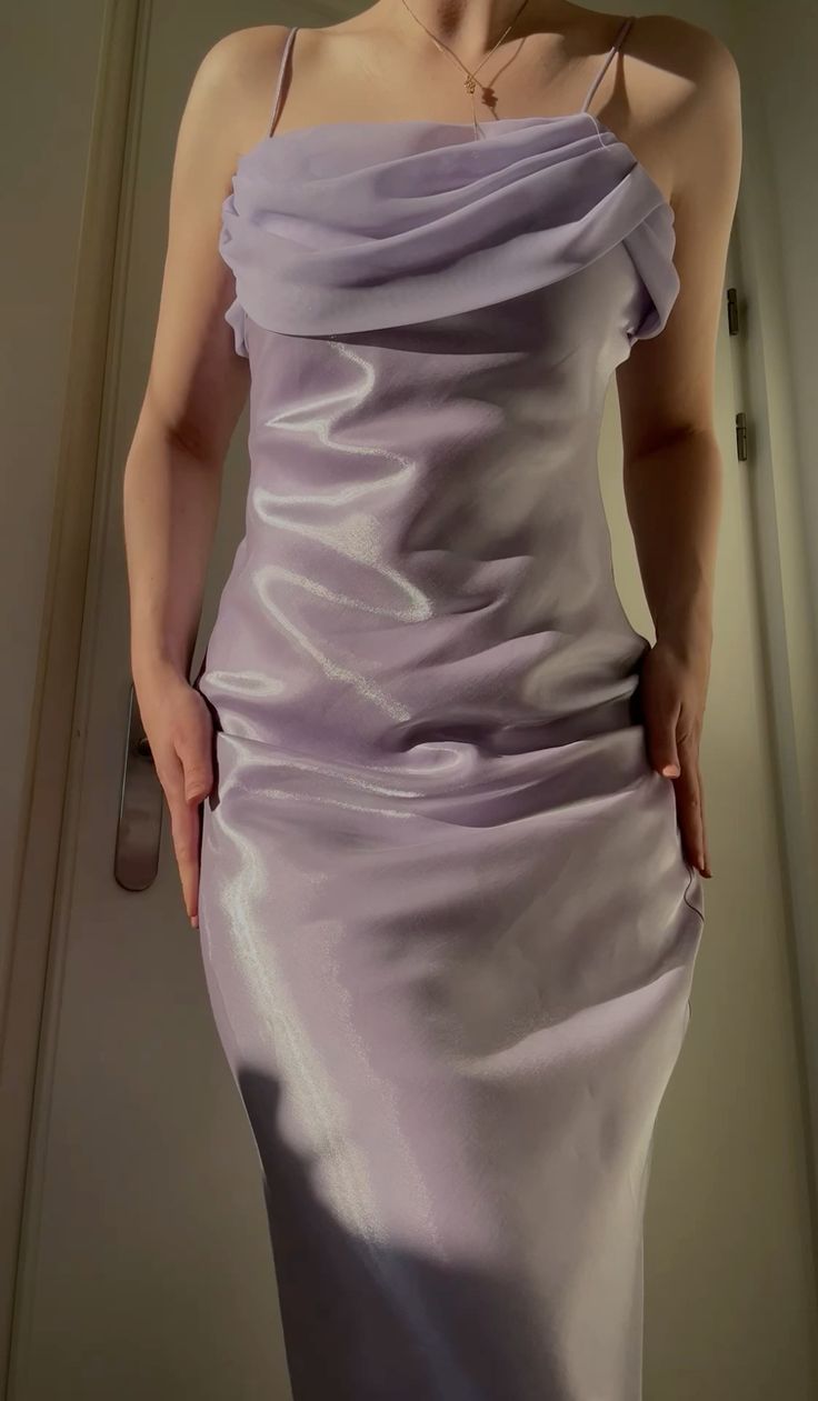 Gentle Lilac Spaghetti Straps Sheath Ball Dress Vintage Satin Evening Dress
