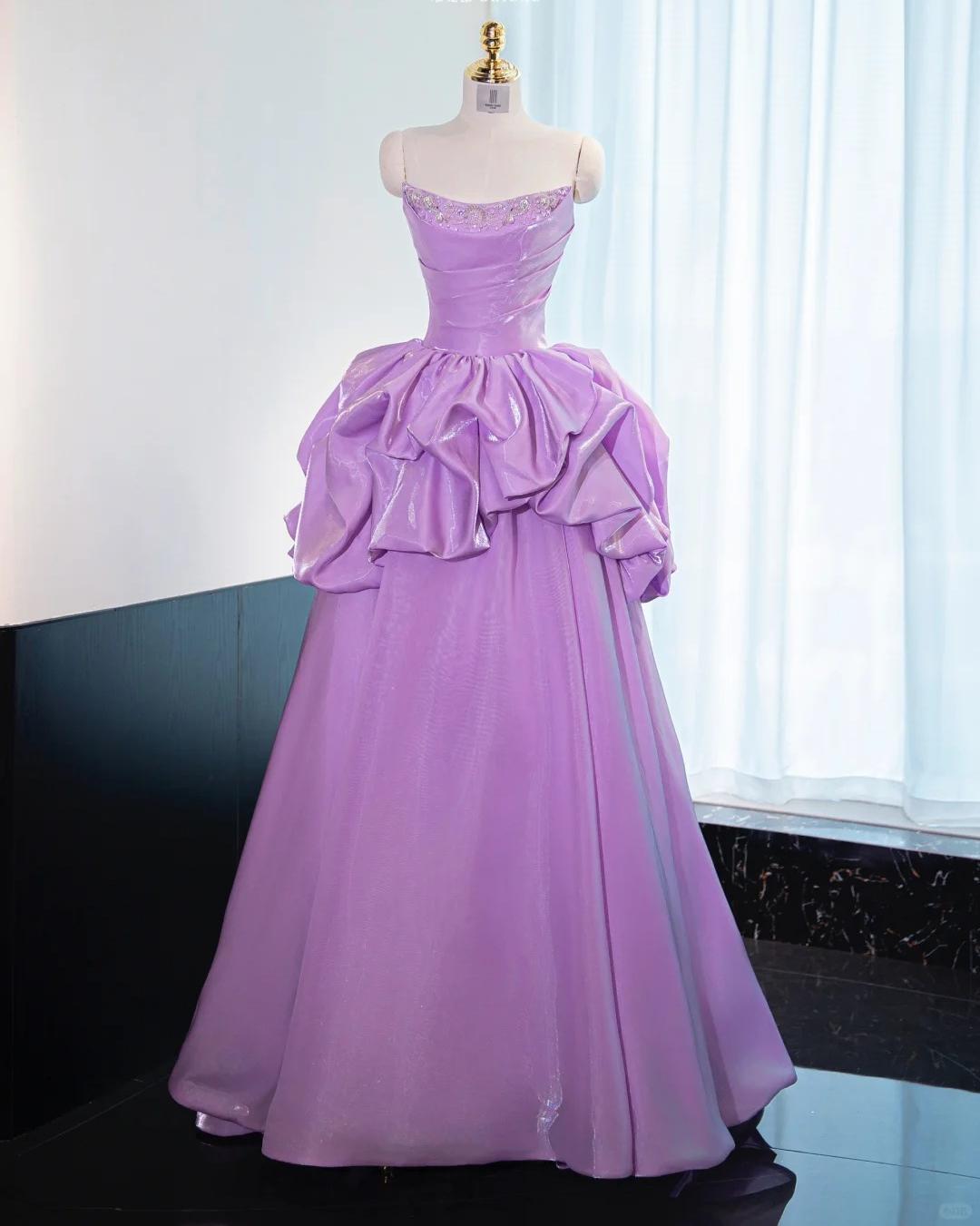 Gorgeous Strapless Purple A-Line Satin Long Prom Dress Formal Evening Gowns