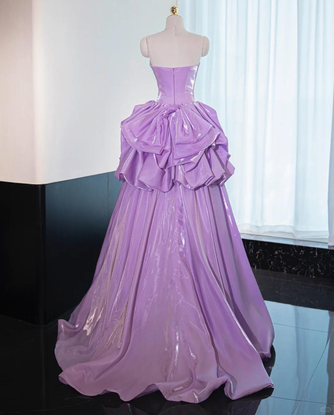 Gorgeous Strapless Purple A-Line Satin Long Prom Dress Formal Evening Gowns