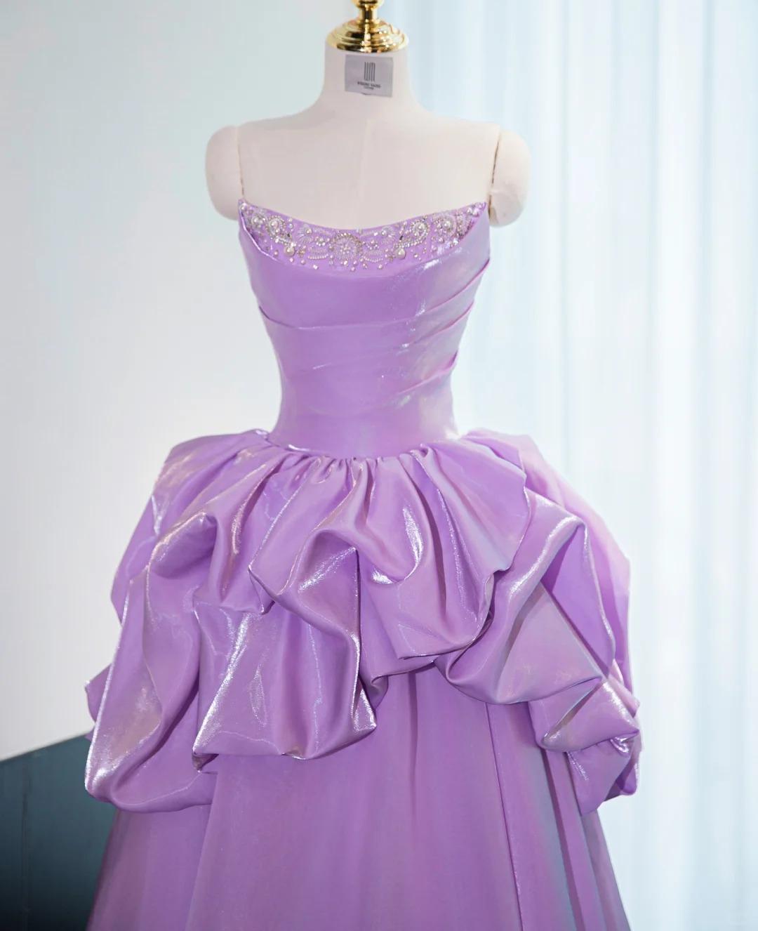 Gorgeous Strapless Purple A-Line Satin Long Prom Dress Formal Evening Gowns
