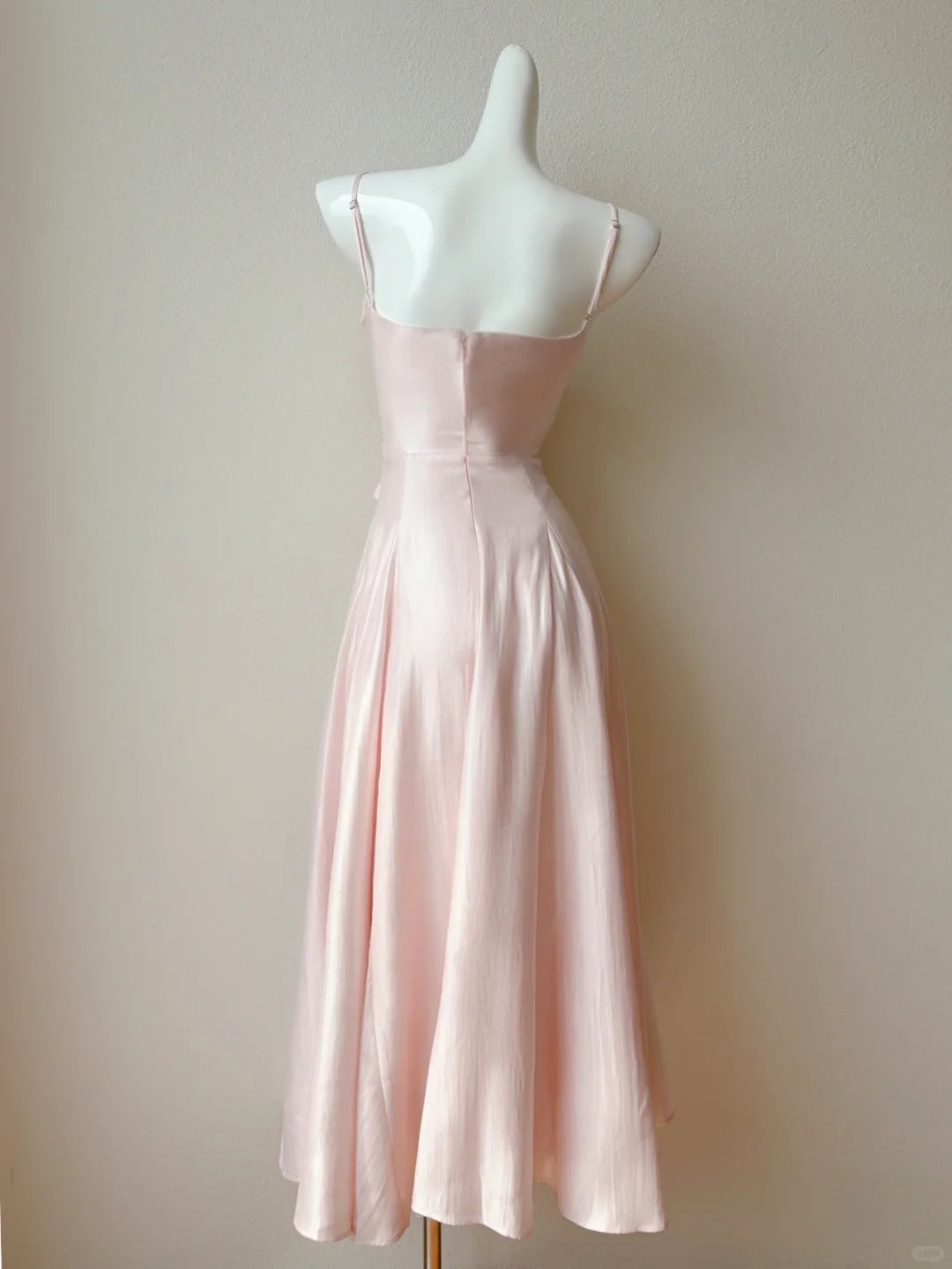 Sweet Blush Pink Spaghetti Straps A-Line Satin Long Prom Dress Formal Evening Gowns