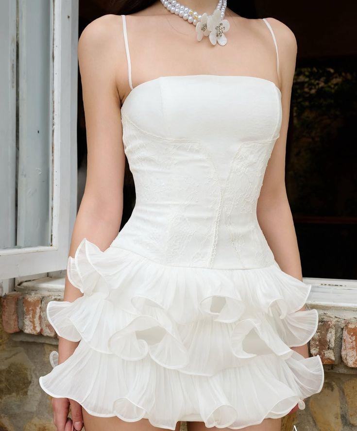 Simple White Spaghetti Straps A-Line Lace Tulle Short Prom Dresses Homecoming Dress