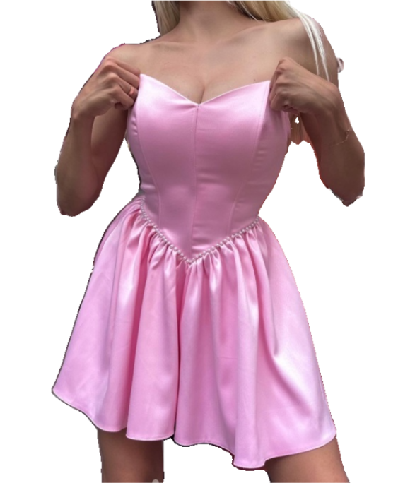 Fashion Pink Strapless A-Line Satin Short Prom Dresses Homecoming Dresses