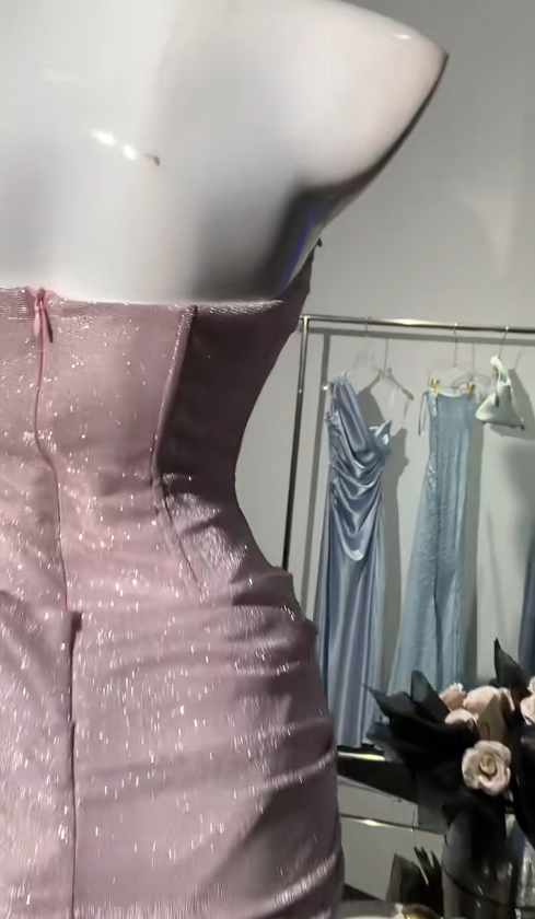 Sweet Pink Strapless Bodycon Glitter Satin Short Party Dresses Homecoming Dresses