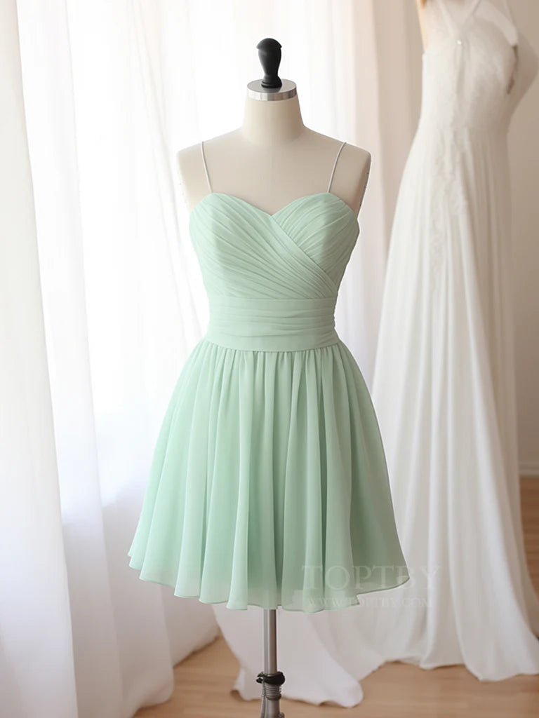 A-Line Sweetheart Neck Chiffon Green Short Prom Dress Green Homecoming Dress