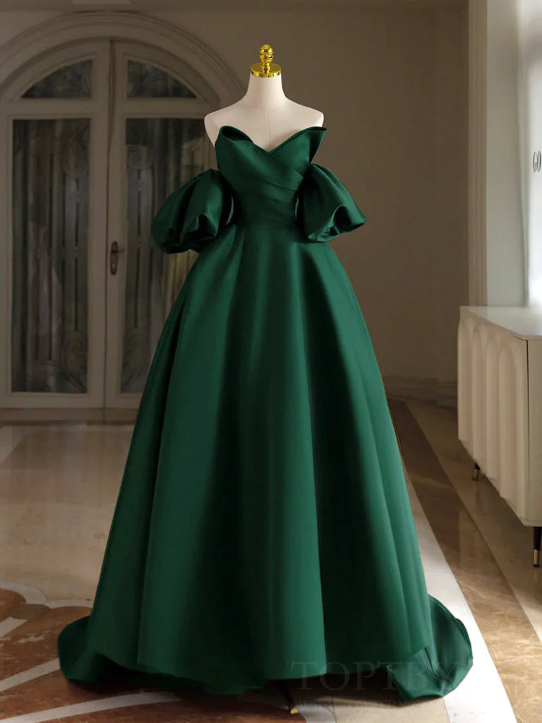 A-Line Off Shoulder Satin Green Long Prom Dress Green Long Formal Dress